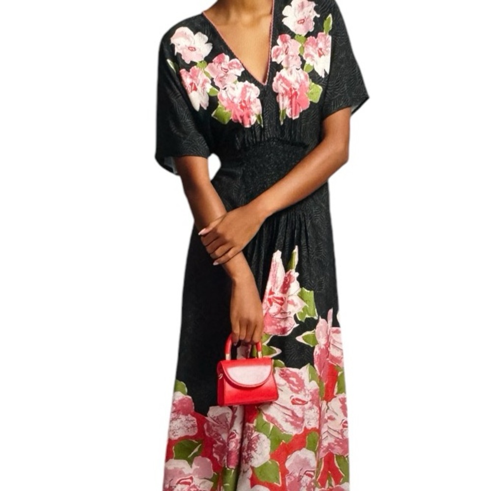 BL^NK The Tatiana Black Rose Floral Kaftan for Anthropologie
